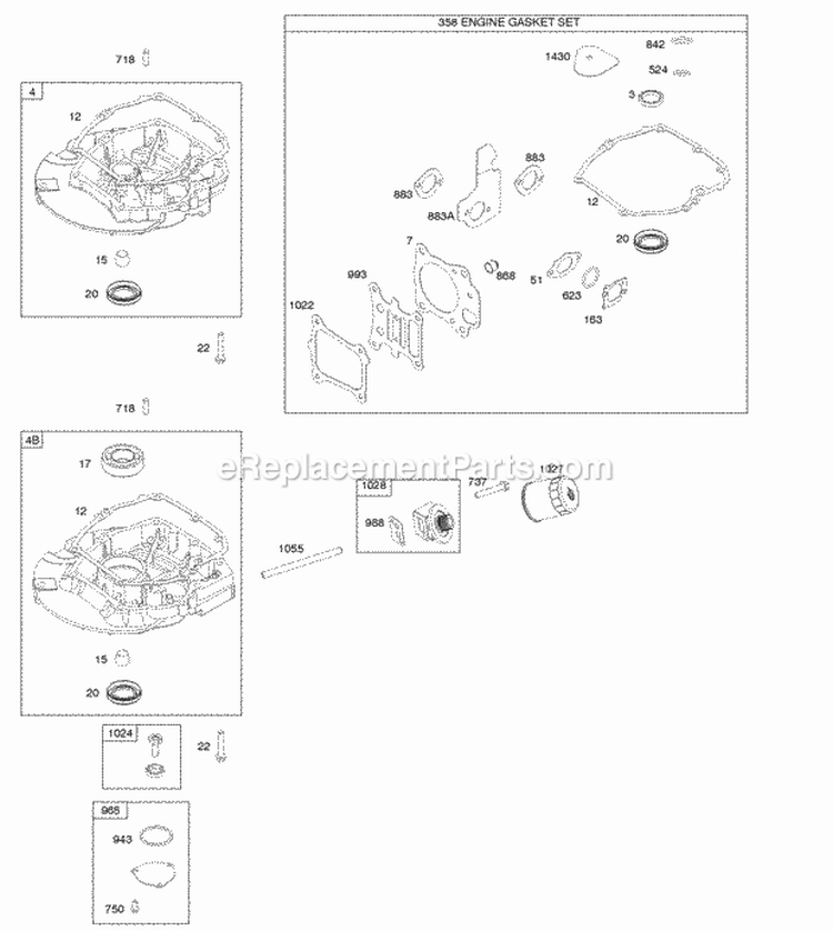 Gasket Set-Engine Sump Diagram and Parts List for 121Q02-2025-F1  Briggs and Stratton Engine